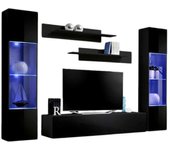Mueble para tv fly a3 de diseño, color negro brillante + led. mueble colgante moderno y de moda para su sala de estar.