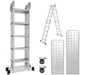Escalera telescópica 4x5 nivel + rueda + tablero escalera de aluminio escalera extraíble antideslizante escalera extensible extensible