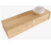 Mondiaz lush 150cm mueble de baño washed oak con 2 cajones. con lavabo derecho sin orificios blanco brillo