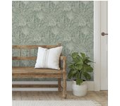 Papel pintado vinílico ecológico de selva tropical con hojas fondo verde - jacaranda 682475 de gaulan - rollo de 10 m x 0,52 m