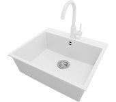 Primagran fregadero granito blanco 58x50cm, fregadero cocina 1 seno + grifo 32x20cm + sifón, fregadero sobre encimera al mueble 60cm - riga