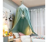 Camas con flecos y cúpula para habitación infantil, tienda de campaña con repisa, mosquitera de encaje, montaje en el techo sin agujeros, color verde
