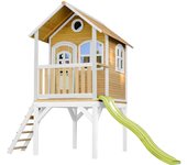 Axi laura casa infantil de madera fsc con tobogán verde claro | casita de juegos para niños de jardin / exterior | parque infantil en marron y blanco