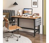 Escritorio de computadora con ruedas mesa móvil con bolsa ganchos para auriculares marco de metal natural