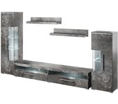 Composición de 5 muebles de diseño para salón en color gris efecto pizarra colección bombay