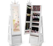 Armario para joyas de niños con espejo de cuerpo completo, armario joyero infantil con cajón plegable, mueble de la joyería para dormitorio y sala de