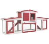 Conejera grande para exterior 204 x 45 x 85 cm madera roja y blanca 02_0000609