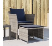 Vidaxl sillón de jardín con reposapiés ratán sintético gris