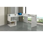 Escritorio sansone, escritorio de esquina con estantes de almacenamiento, escritorio de oficina multiusos con tapa, 180x92,5h160 cm, blanco