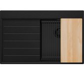 Primagran fregadero cocina todo negro 78x50cm, fregadero granito 1 seno + sifón + accesorios, fregadero sobre encimera al mueble 45cm - sydney