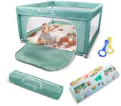 Parque de juegos con alfombra bebés y niños mobiclinic 120x120x0,8 cm plegable bolsa transporte verde happyland