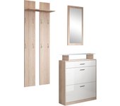 Recibidor con espejo y perchero | zapatero | mueble de entrada | mesa de entrada | consola | luces led | modelo paola | sonoma mate y blanco brillo
