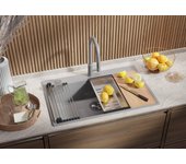 Primagran fregadero cocina gris 78x50cm, fregadero granito 1 seno + sifón + enrollable escurridor, fregadero sobre encimera al mueble 80cm - oslo
