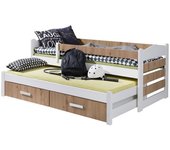 Cama henderson 140, individual con una cama supletoria-nido, de color marrón claro, 90x200, 90x190, madera, aglomerado laminado, somieres, 97x205cm