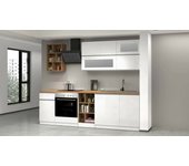 Cocina completa ronald, set con despensa, mueble cocina, kit bloque lineal, 100% made in italy, 255x60h85 cm, blanco brillo y roble