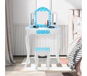 Tocador infantil de madera, tocador de maquillaje princesa con taburete y espejo, placa extraíble, mesa de cosméticos con cajón, 60 x 27,5 x 97,5 cm