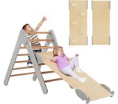 Costway 3 en 1 triángulo de escalada con rampa ajustable para escalar y deslizarse, escalador triangular de madera, juguetes triangulares de escalada
