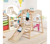 4 en 1 triángulo de escalada montessori con tobogán y red de escalada montesorri playground, carga 50kg para niños de 1 año+ (natural)