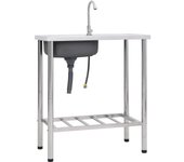 Fregadero de camping lavabo individual con grifo 75 x 40 x 15 cm acero inoxidable 02_0002438