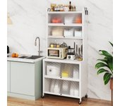 Armario de cocina de 6 niveles armario buffet con estantes puertas abatibles encimera para microonda estantería aparador para comedor blanco