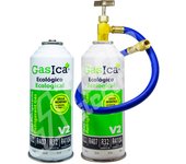 Pack 2 botellas gas refrigerante gasica v2 sustituto r22/r407 r410a con manguera recarga aire acondicionado