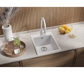 Primagran fregadero cocina todo blanco 38x50cm, fregadero granito 1 seno + sifón, fregadero sobre encimera al mueble 40cm - riga