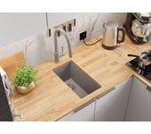Primagran fregadero bajo encimera gris 26x47cm, fregadero cocina 1 seno + sifón, fregadero granito al mueble 30cm - london