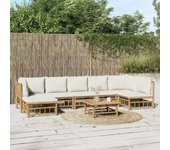 Set de muebles de jardín 8 piezas bambú y cojines blanco crema v5349 unico / marrón