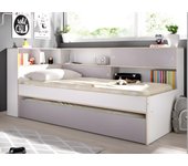 Cama nido con compartimentos - 90 x 190 - blanco y gris + somier - losiana