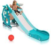 Tobogán plegable 4 en 1 para niños con aro de baloncesto y aro de lanzamiento, ideal para aprender inglés, color verde