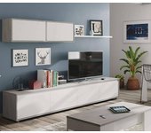 Pared equipada savannah, mueble de tv para salón, composición del juego de sala, juego de salón con mueble alto, 200x41h43 cm, blanco y cemento