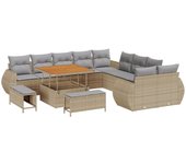 Vidaxl conjunto de sofá de jardín de 13 piezas con cojines beige de polirratán acacia, vidaxl conjunto de comedor de jardín de 3 piezas con cojines be