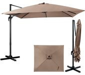 Sombrilla rectangular de 3 m, sombrilla giratoria 360° e inclinable en 3 niveles, sombrilla de playa con soporte, 8 costillas, con manivela