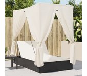 Vidaxl tumbona doble con techo y cortinas ratán sintético negro
