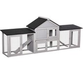 Conejera exterior madera para 2-4 conejos pawhut 210x45,5x84,5 cm gris