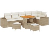 Conjunto de sofá de jardín de 9 piezas con cojines beige poliratán acacia, conjunto de comedor de jardín de 3 piezas con cojines beige poliratán acaci
