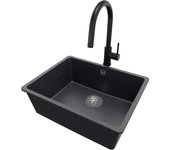 Primagran fregadero bajo encimera grafito 56x44cm, fregadero granito 1 seno + grifo 40x22cm + sifón, fregadero cocina al mueble 60cm - venecia easy