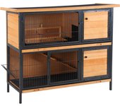 Conejera de exterior pawhut madera de abeto, metal madera natural y negro 122x50x101 cm