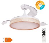 Ventilador para techo de madera con luz con aspas retráctiles ø107cm blanco motor dc