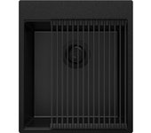 Primagran fregadero cocina todo negro 43x50cm, fregadero granito 1 seno + sifón + accesorios, fregadero sobre encimera al mueble 45cm - oslo