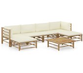 Vidaxl set de muebles de jardín 7 piezas bambú y cojines blanco crema