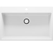 Primagran fregadero cocina blanco 78x50cm, fregadero granito 1 seno + sifón, fregadero sobre encimera al mueble 80cm - riga