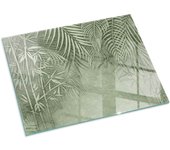 Placa de cristal para chimenea, zócalo protector de chimenea, diseño moderno | 80x60 | rectángulo | hojas tropicales al fondo