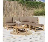 Vidaxl set de muebles de jardín 6 piezas bambú con cojines gris taupé