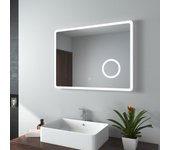 Emke espejo de baño led con lupa de 3 aumentos 80x60cm, interruptor táctil, luz blanca fría