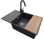 Primagran fregadero granito grafito 78x50cm, fregadero cocina 1 seno + sifón + accesorios, fregadero sobre encimera al mueble 60cm - copenhague