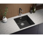 Primagran fregadero cocina grafito 46x47cm, fregadero granito 1 seno + sifón, fregadero sobre encimera al mueble 50cm - london slim