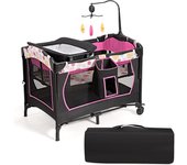 Cama plegable 3 en 1 para bebé, cambiador, parque y cuna, con ruedas, caja de música, colchoneta ajustable en altura, desde el nacimiento hasta 15 kg