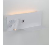 Aplique de pared 7w + foco orientable 3w, con puerto usb y type c, interruptores, luz 2700k, foco izquierdo metal blanco