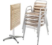 Mesa de terraza plegable y 4 sillas de aluminio y madera